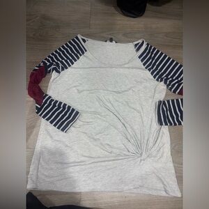 Signature Studio Navy and Gray Striped Long Sleeve Top